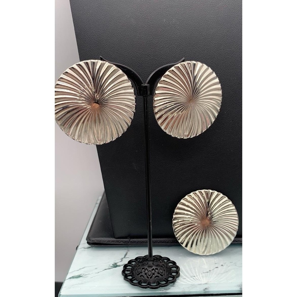 Vintage Silver Tone Atomic Swirl Sunburst Pierced Earrings And Scarf Clip